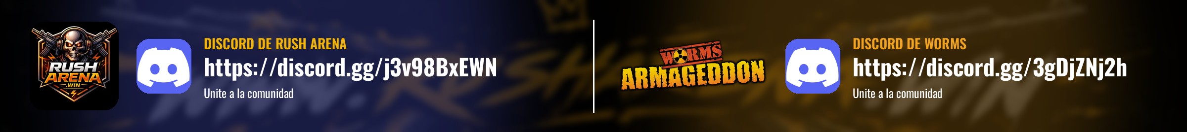Discord de Rush Arena: https://discord.gg/j3v98BxEWN · Discord de Worms: https://discord.gg/3gDjZNj2h